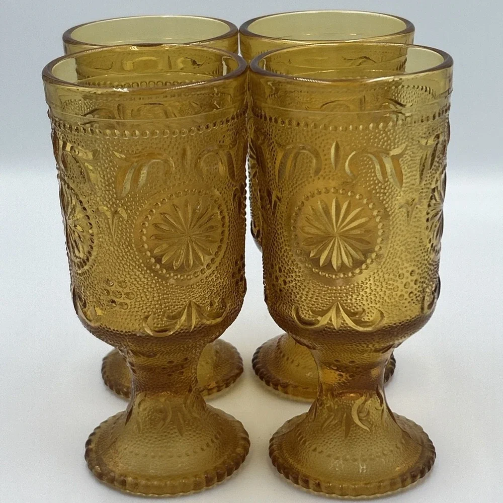 4‎ Tiara Brockway Concord Daisy Sandwich Amber Indiana Glass 6.25